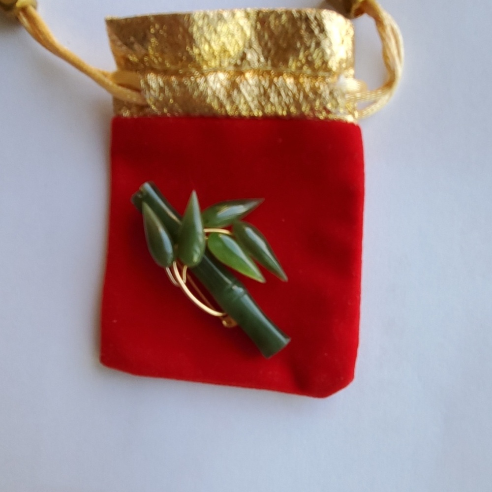 Vintage JADE Bamboo vintage Brooch Pin